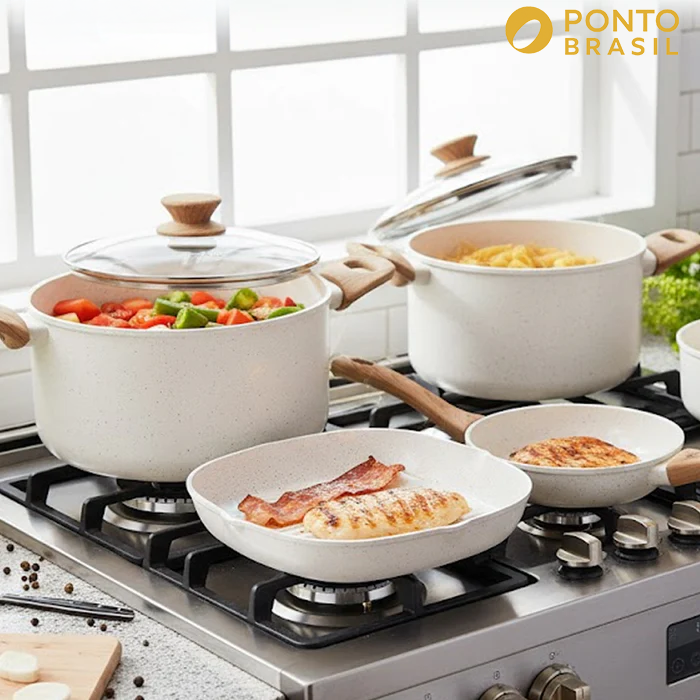 Cozinha dos Sonhos: 9 Panelas Ceramica + 13 Utensílios de Brinde