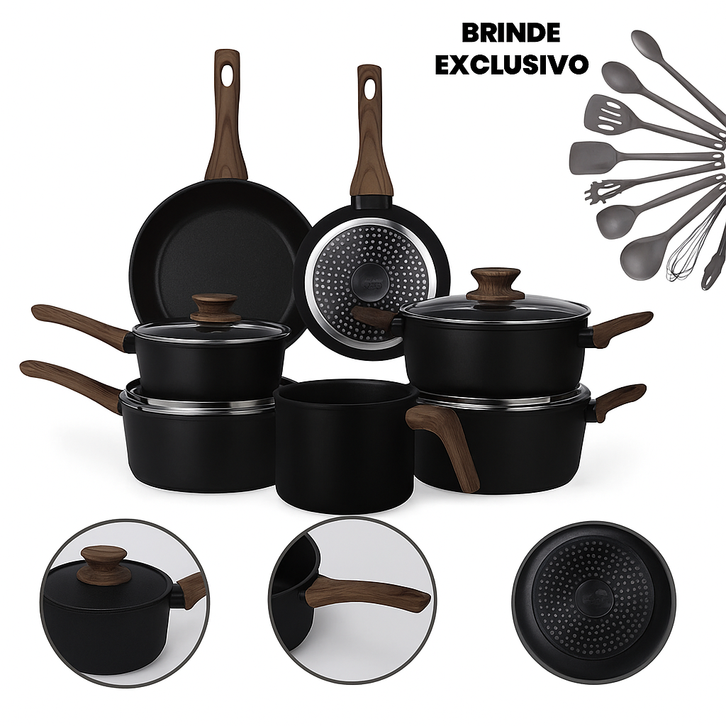 Cozinha dos Sonhos: 9 Panelas Ceramica + 13 Utensílios de Brinde