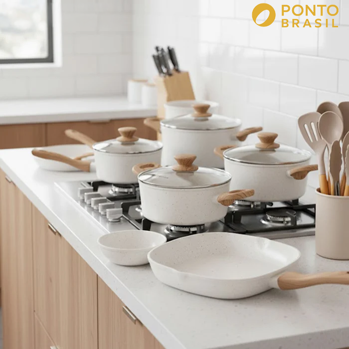 Kit Cozinha dos Sonhos: 9 Panelas Ceramica + 13 Utensílios de Brinde