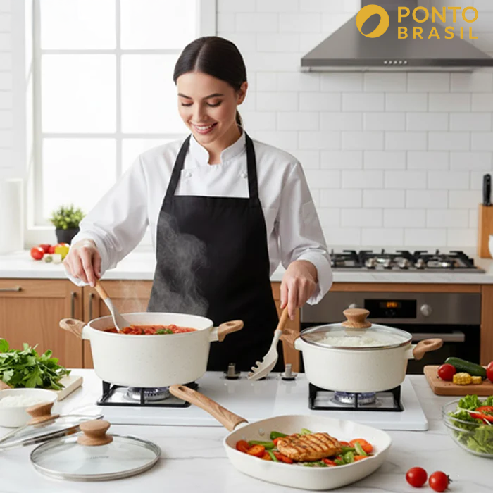 Cozinha dos Sonhos: 9 Panelas Ceramica + 13 Utensílios de Brinde