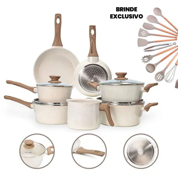 Cozinha dos Sonhos: 9 Panelas Ceramica + 13 Utensílios de Brinde