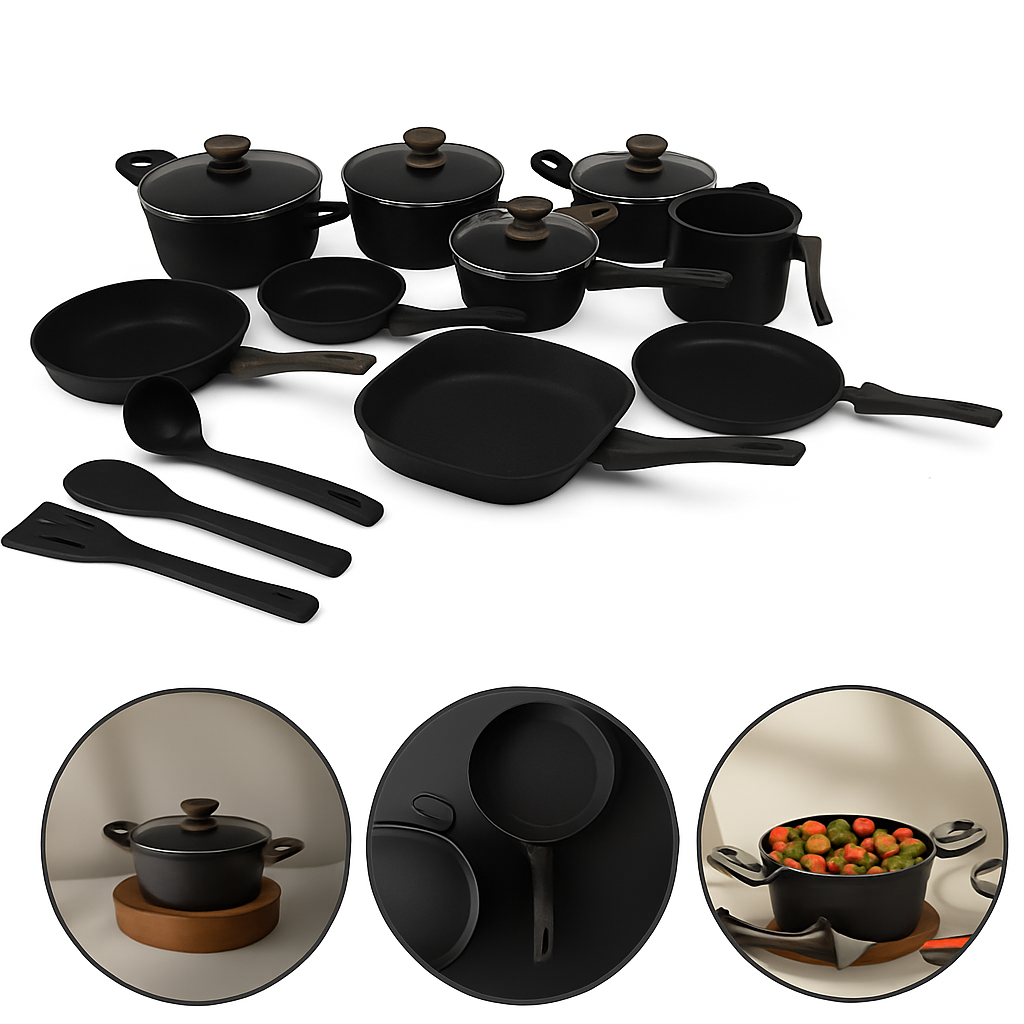 Cozinha dos Sonhos: 9 Panelas Ceramica + 13 Utensílios de Brinde