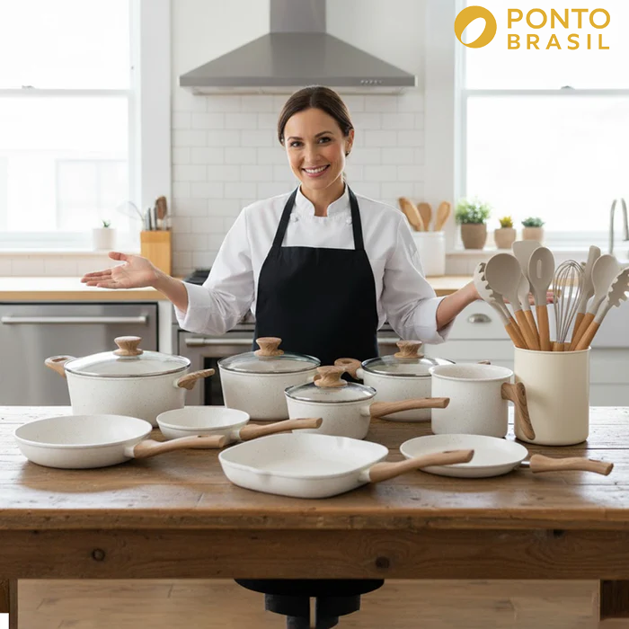 Cozinha dos Sonhos: 9 Panelas Ceramica + 13 Utensílios de Brinde