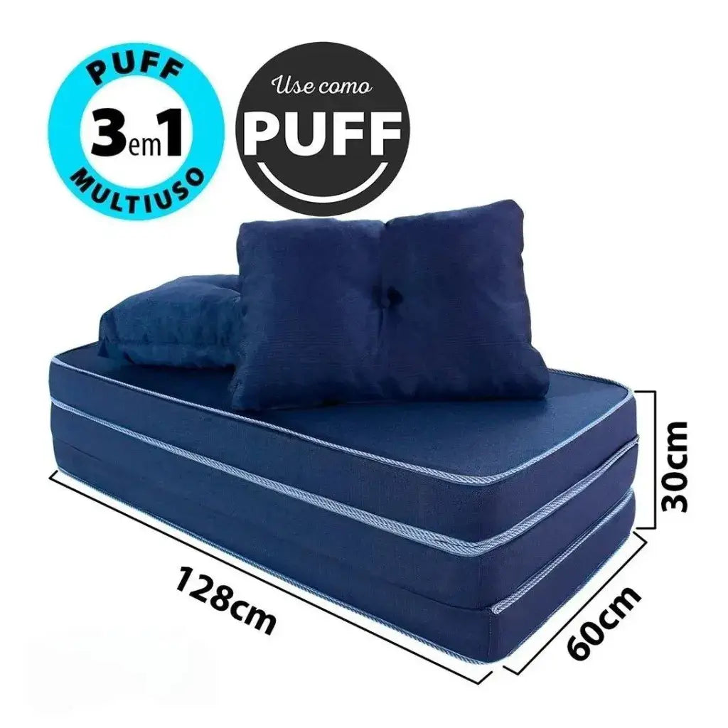 Puff Multiuso Casal 3 em 1 Premium + 2 Travesseiros