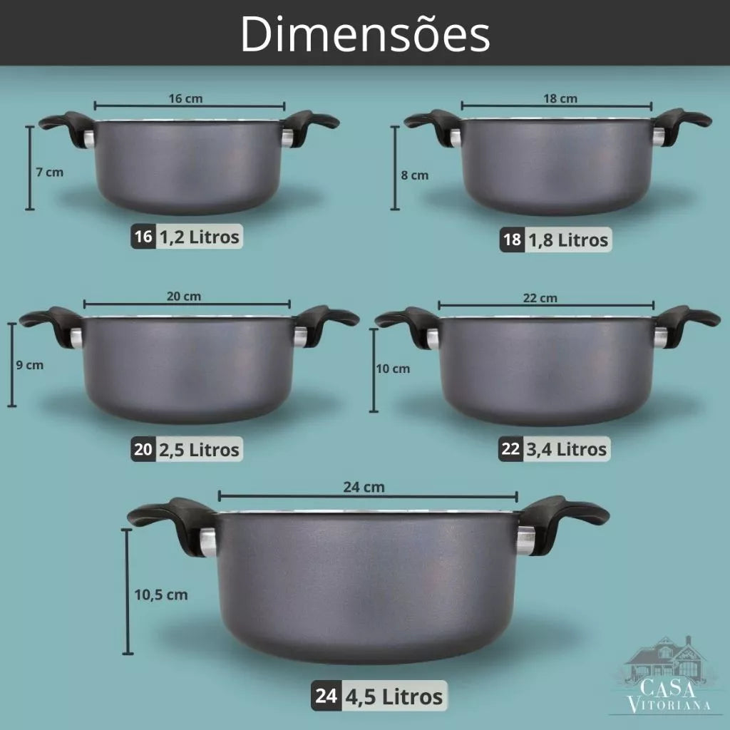 Jogo De Panelas Caçarolas Plus CERAMICA 16 a 24 Antiaderente 3 Camadas de Ceramica
