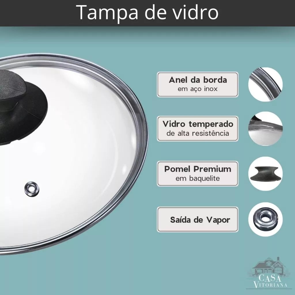 Jogo De Panelas Caçarolas Plus CERAMICA 16 a 24 Antiaderente 3 Camadas de Ceramica