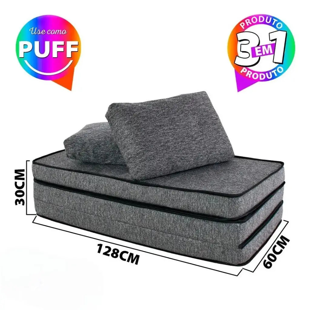 Puff Multiuso Casal 3 em 1 Premium + 2 Travesseiros