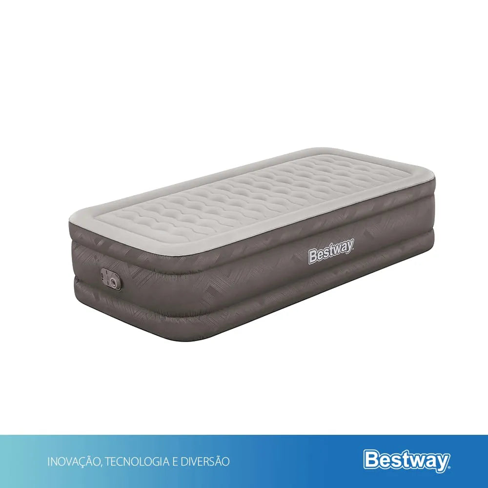 Colchão Inflável Solteiro Twin Fortech Plus + Bomba Embutida + Bolsa Bestway - BIVOLT