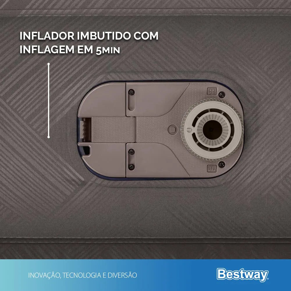 Colchão Inflável Solteiro Twin Fortech Plus + Bomba Embutida + Bolsa Bestway - BIVOLT