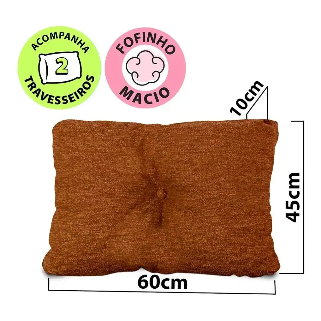 Puff Multiuso Casal 3 em 1 Premium + 2 Travesseiros