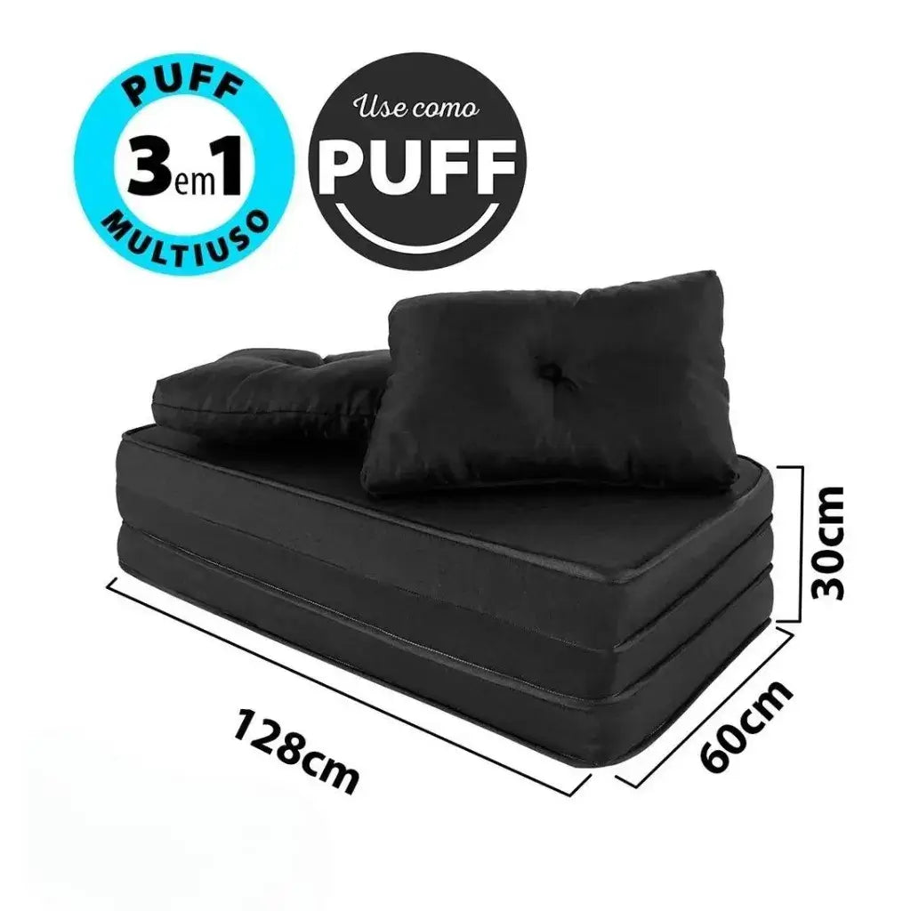 Puff Multiuso Casal 3 em 1 Premium + 2 Travesseiros