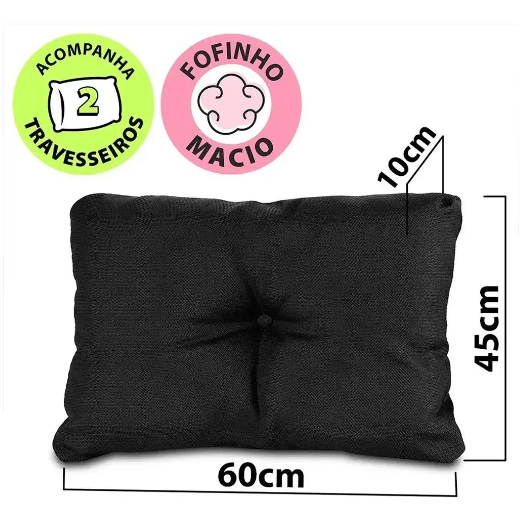 Puff Multiuso Casal 3 em 1 Premium + 2 Travesseiros