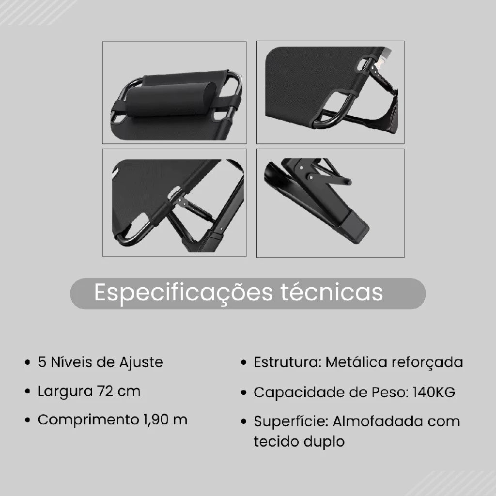 Espreguiçadeira Reclinável Dobrável 15 Posições – Conforto Premium até 300kg