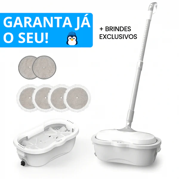 {LEVE 2 PAGUE 1} Mop Elétrico + BRINDES: Módulos de Limpeza e Tanque Suporte