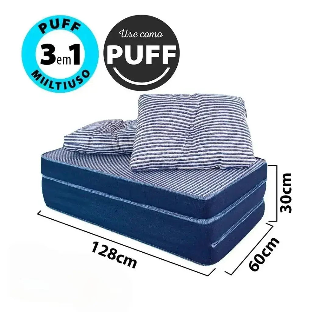 Puff Multiuso Casal 3 em 1 Premium + 2 Travesseiros