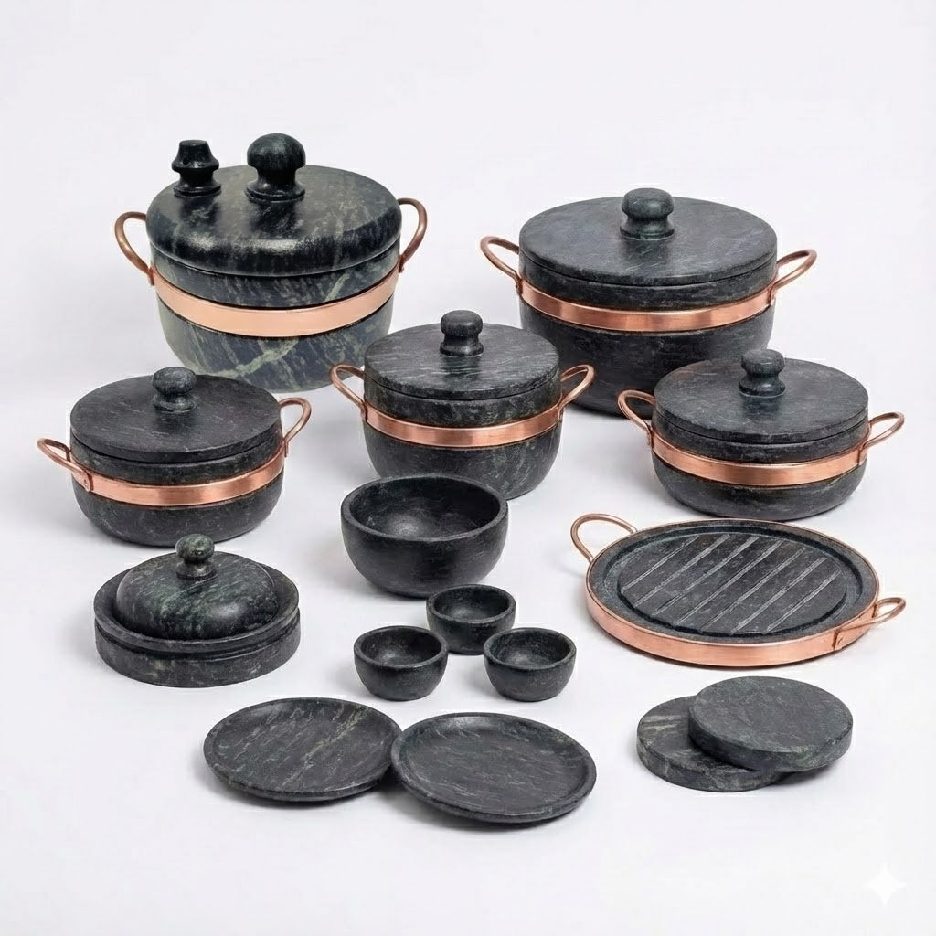 Jogo de Panelas Dona Pedra 16 Peças em Pedra-Sabão Artesanal