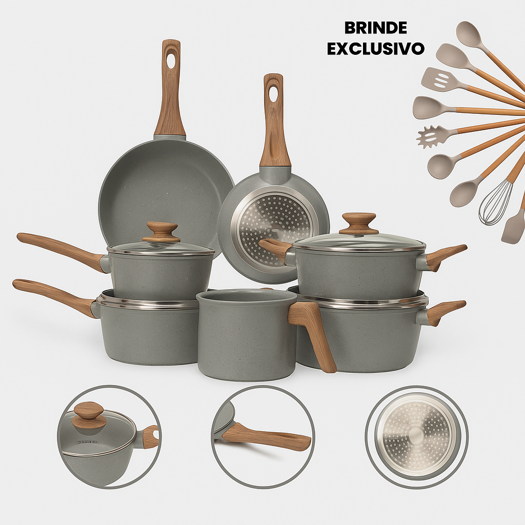 Cozinha dos Sonhos: 9 Panelas Ceramica + 13 Utensílios de Brinde
