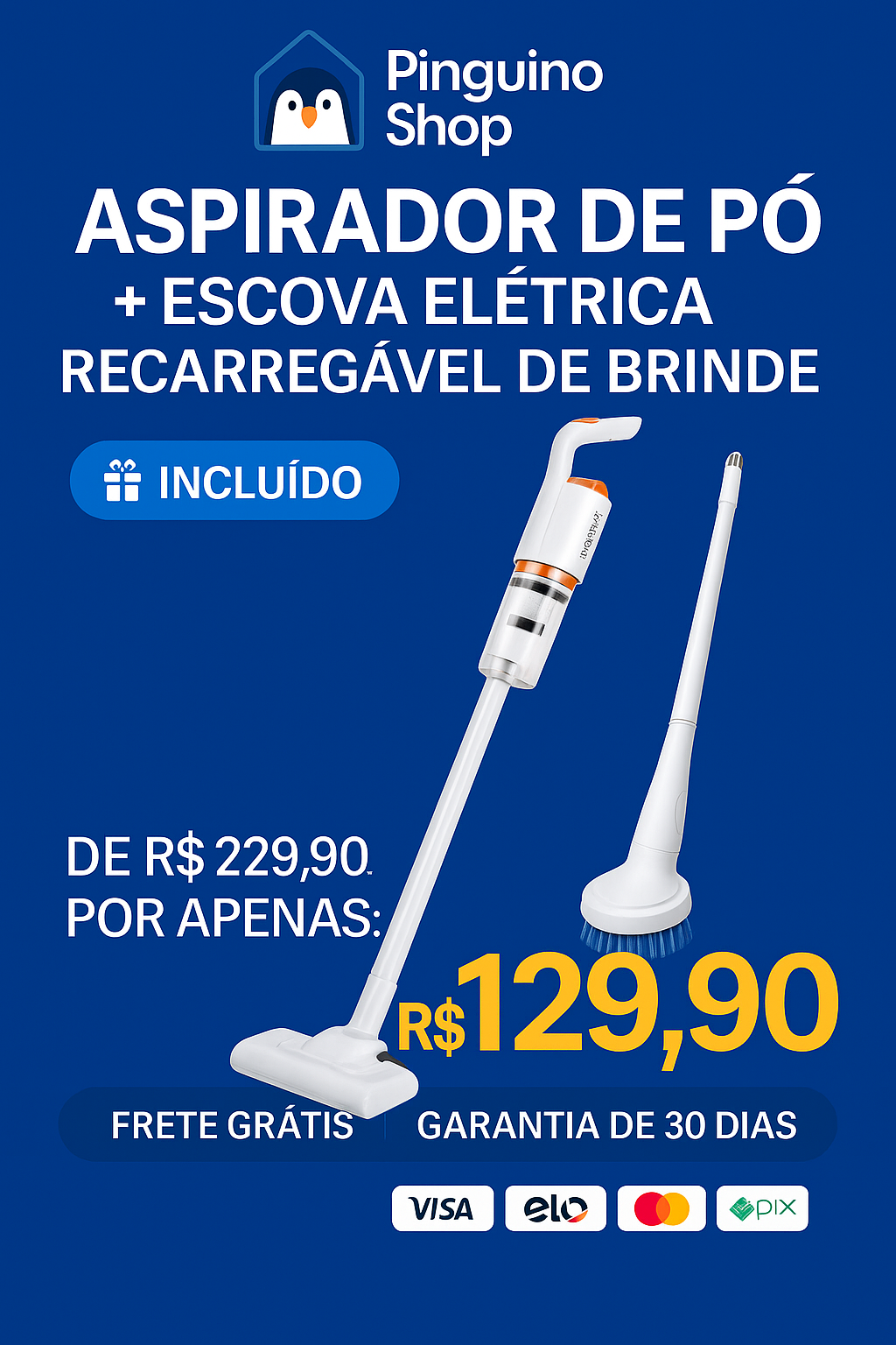 {LEVE 2 PAGUE 1} Aspirador de Pó Elétrico 2 em 1 + BRINDE: Escova Elétrica Recarregável
