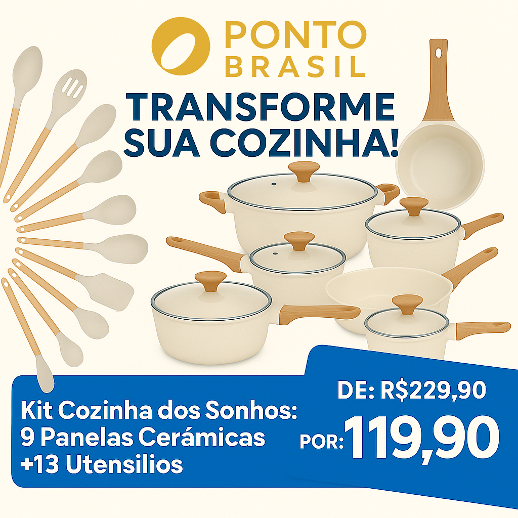 Kit Cozinha dos Sonhos: 9 Panelas Ceramica + 13 Utensílios de Brinde