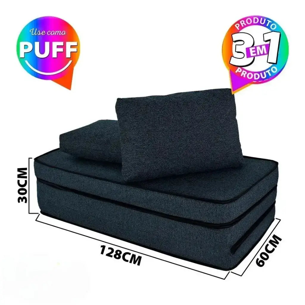 Puff Multiuso Casal 3 em 1 Premium + 2 Travesseiros