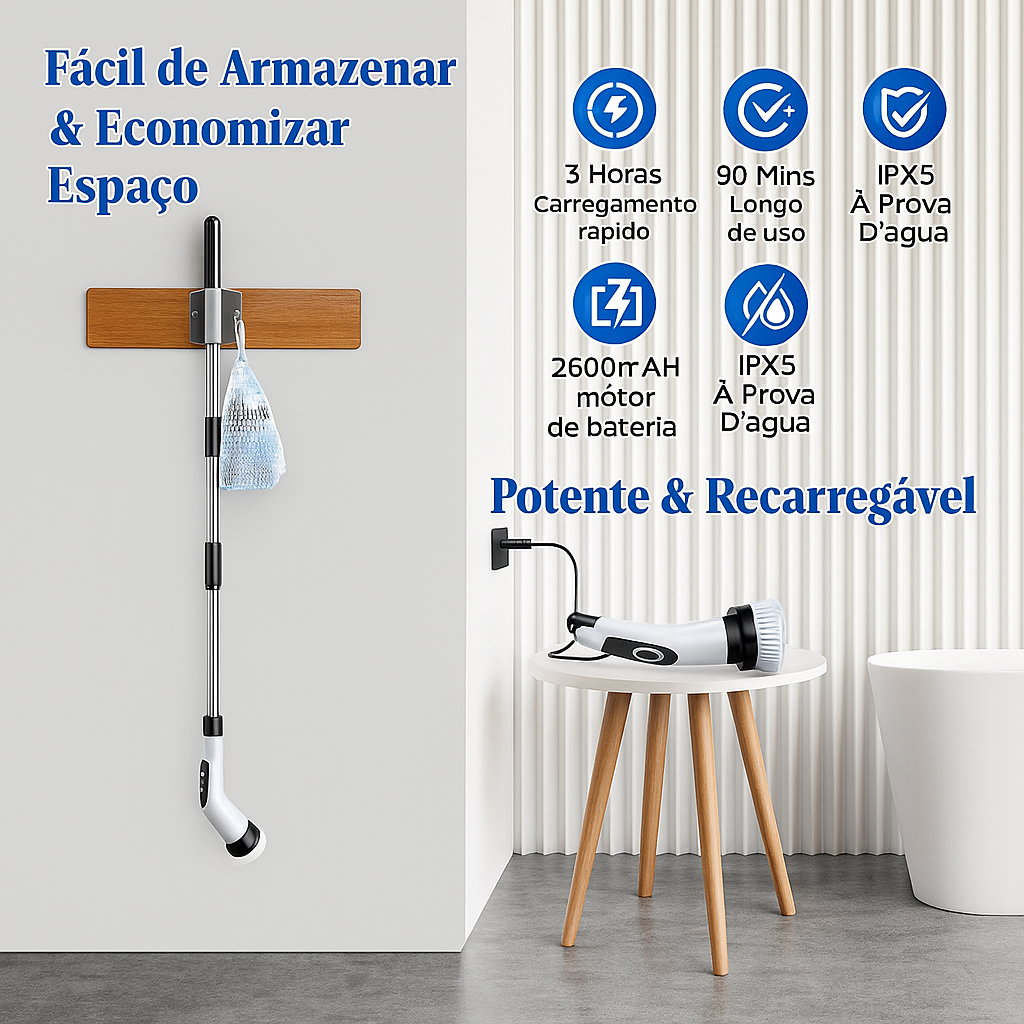 {LEVE 2 PAGUE 1} Escova de Limpeza Elétrica Turbo Clean 9 em 1 + {BRINDE} Kit Limpeza Rápida Premium (3 peças)