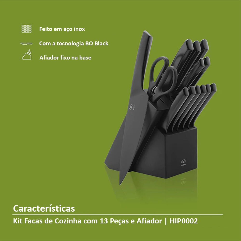 [PAGUE 1 LEVE 2] Kit Facas de Cozinha com 13 Peças e Afiador Avera