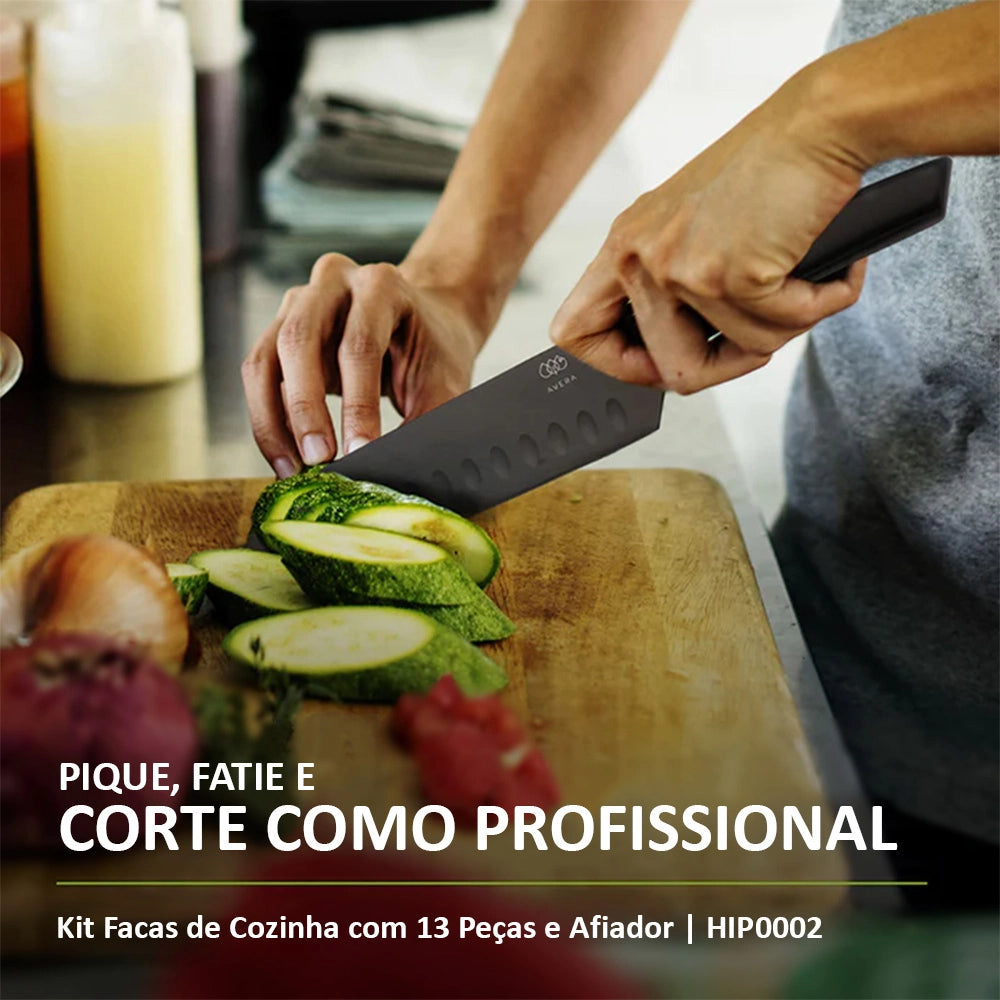 [PAGUE 1 LEVE 2] Kit Facas de Cozinha com 13 Peças e Afiador Avera