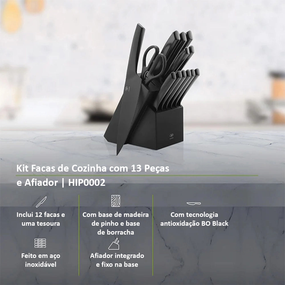 [PAGUE 1 LEVE 2] Kit Facas de Cozinha com 13 Peças e Afiador Avera