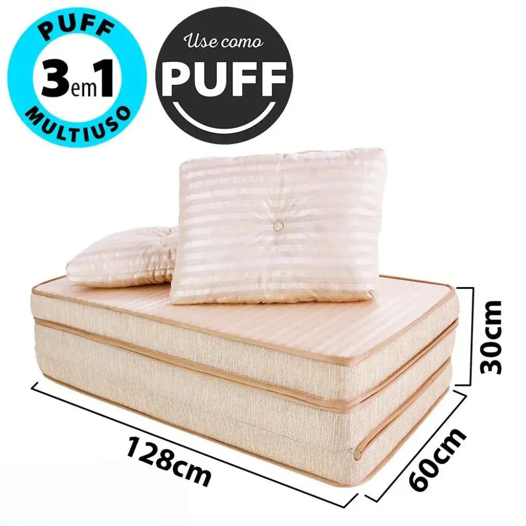 Puff Multiuso Casal 3 em 1 Premium + 2 Travesseiros