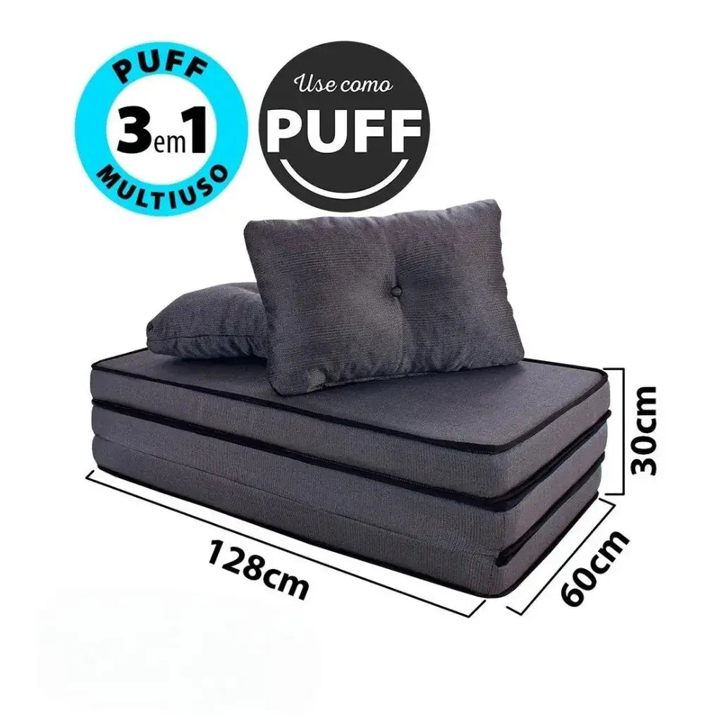 Puff Multiuso Casal 3 em 1 Premium + 2 Travesseiros