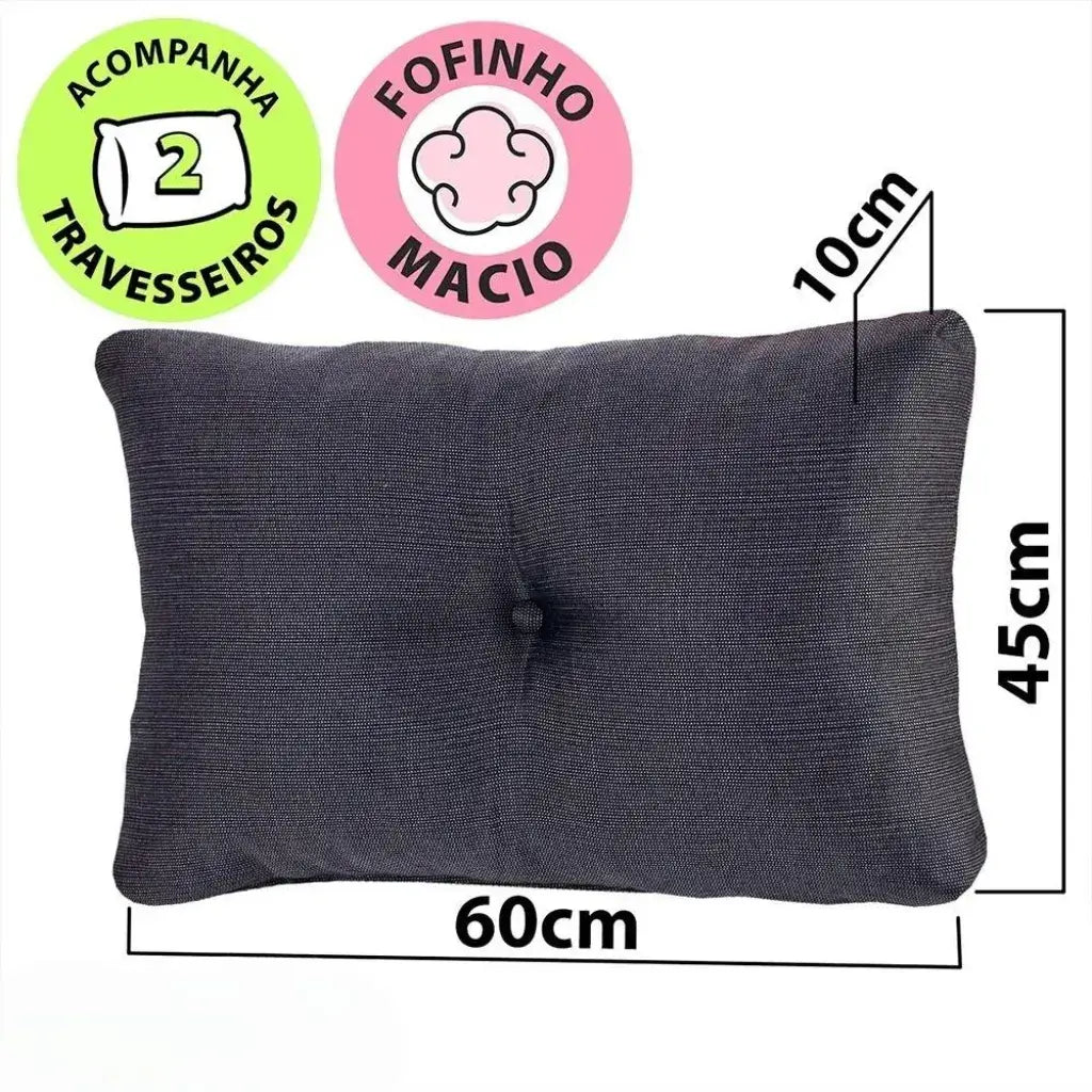 Puff Multiuso Casal 3 em 1 Premium + 2 Travesseiros