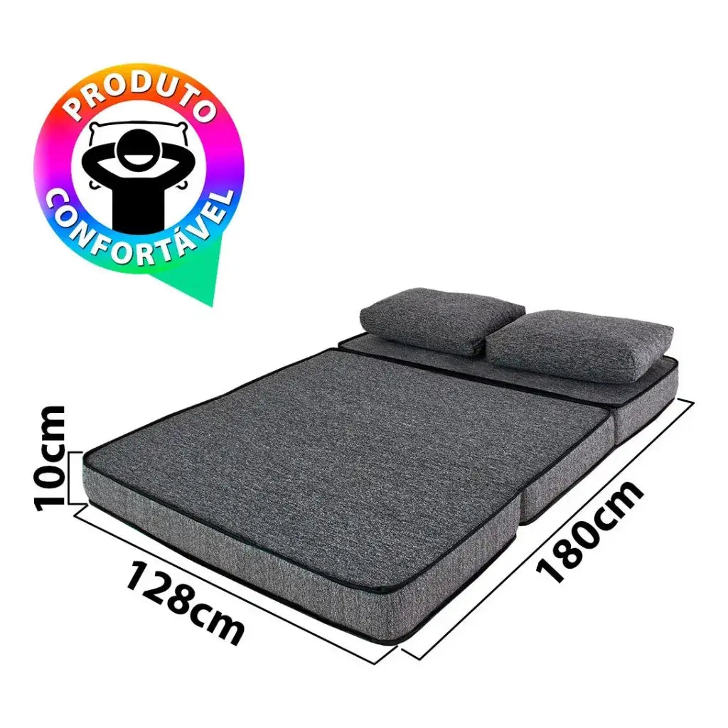 Puff Multiuso Casal 3 em 1 Premium + 2 Travesseiros