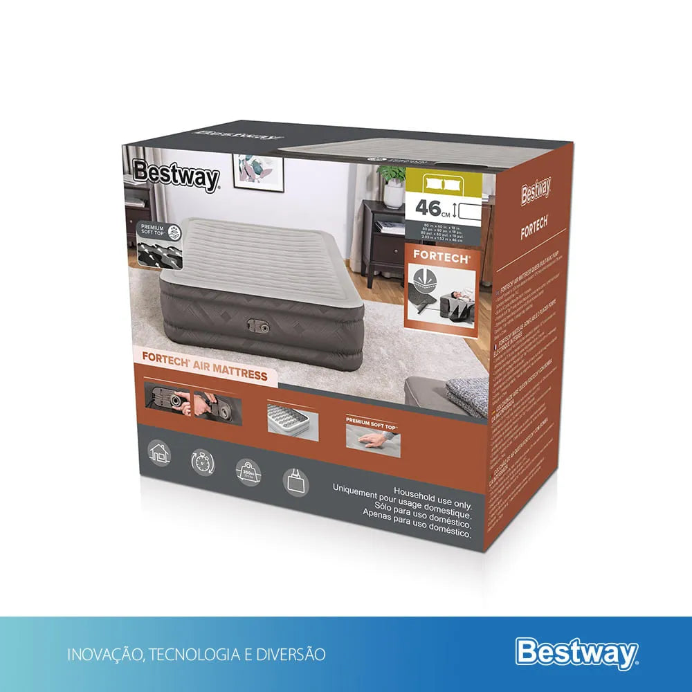 Colchão Inflável Queen Fortech Com Bomba Embutida BIVOLT