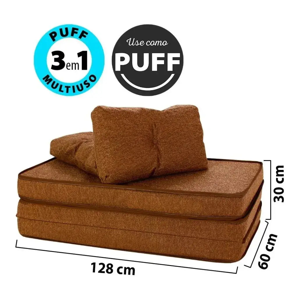 Puff Multiuso Casal 3 em 1 Premium + 2 Travesseiros